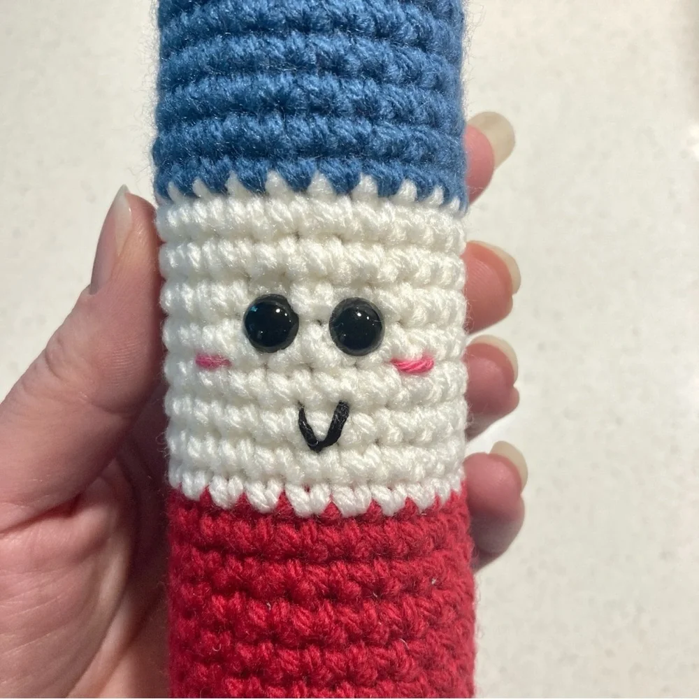 Crochet firecracker play rattle NWT handmade red white and blue 4th of July